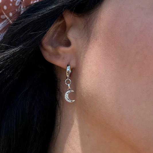 Sterling Silver Crescent Moon Huggies (Each)