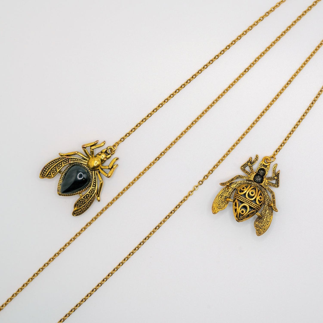 Egyptian Scarab Face Double Chain Black & Gold