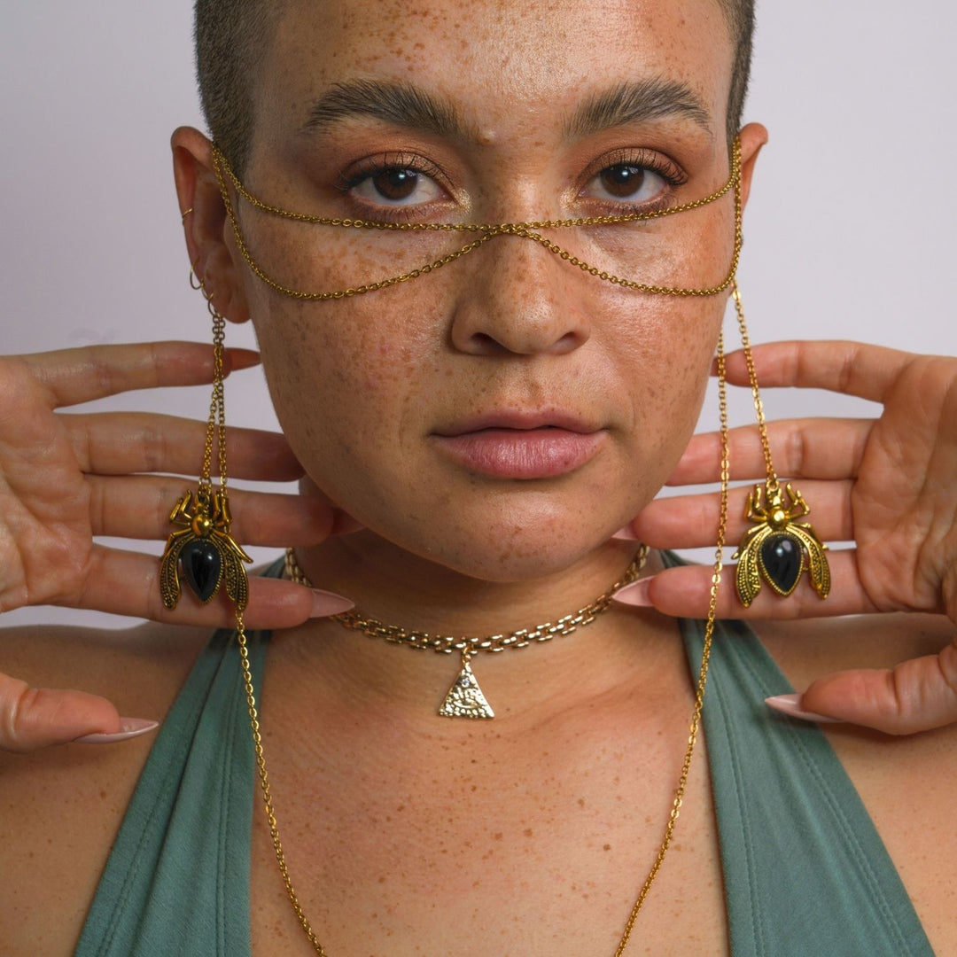 Egyptian Scarab Face Double Chain Black & Gold