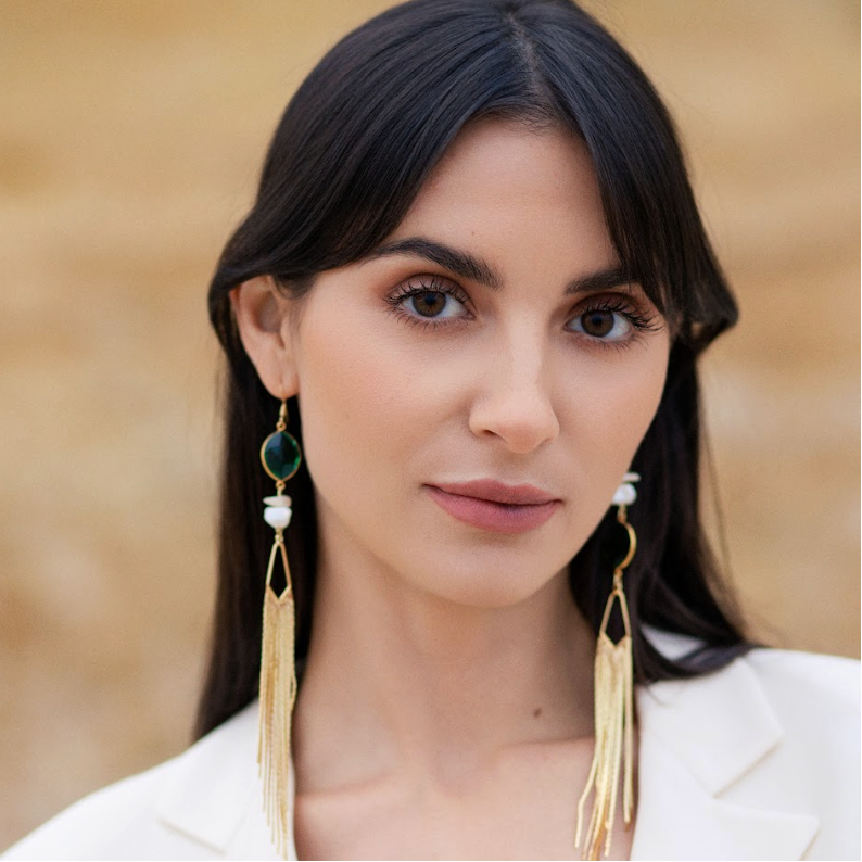 Emerald Tablets Waterfall Tassel Earrings